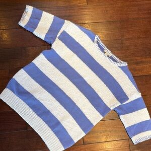 Coldwater Creek Top Womens L Blue Short Sleeve Knit Sweater Striped Casual